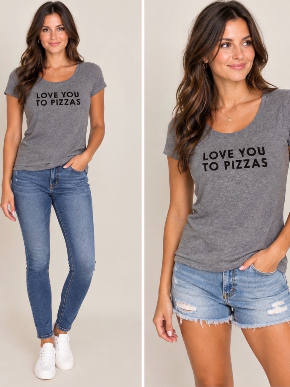 Express Women's 'Love You to Pizzas' Gray Scoop Neck Tee